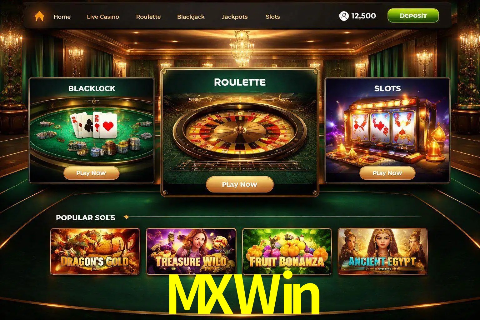 Vista de la plataforma MXWin Casino mostrando categorías organizadas de juegos en línea